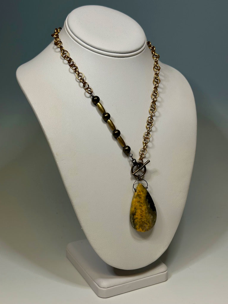 BRASS AND BUMBLE BEE JASPER NECKLACE  LCN589
