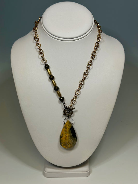 BRASS AND BUMBLE BEE JASPER NECKLACE  LCN589