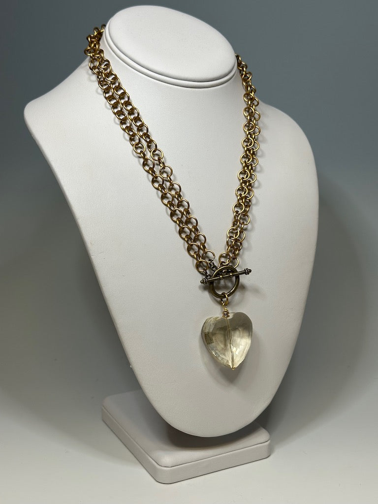 CRYSTAL HEART WITH DOUBLE BRASS CHAIN NECKLACE  LCN590