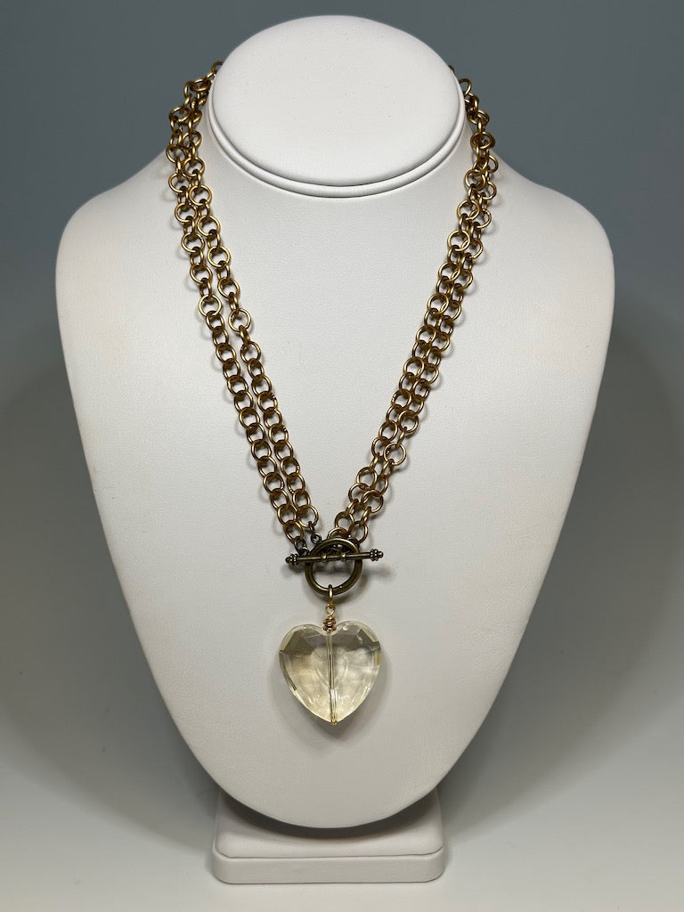 CRYSTAL HEART WITH DOUBLE BRASS CHAIN NECKLACE  LCN590