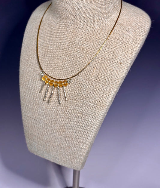 CITRINE AND HIGH HILL AFRICAN SILVER NECK WIRE NECKLACE LCN625