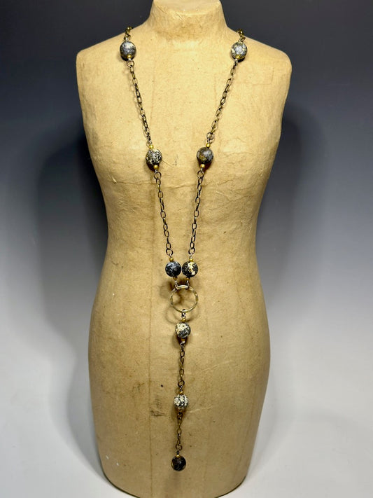 BRASS, STERLING SILVER AND RARE OCEAN JASPER LONG NECKLACE