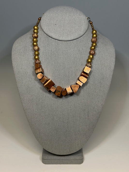 HIGH HILL AFRICAN COPPER WITH TORCHED COPPER AND BRASS STATEMENT NECKLACE LCN633