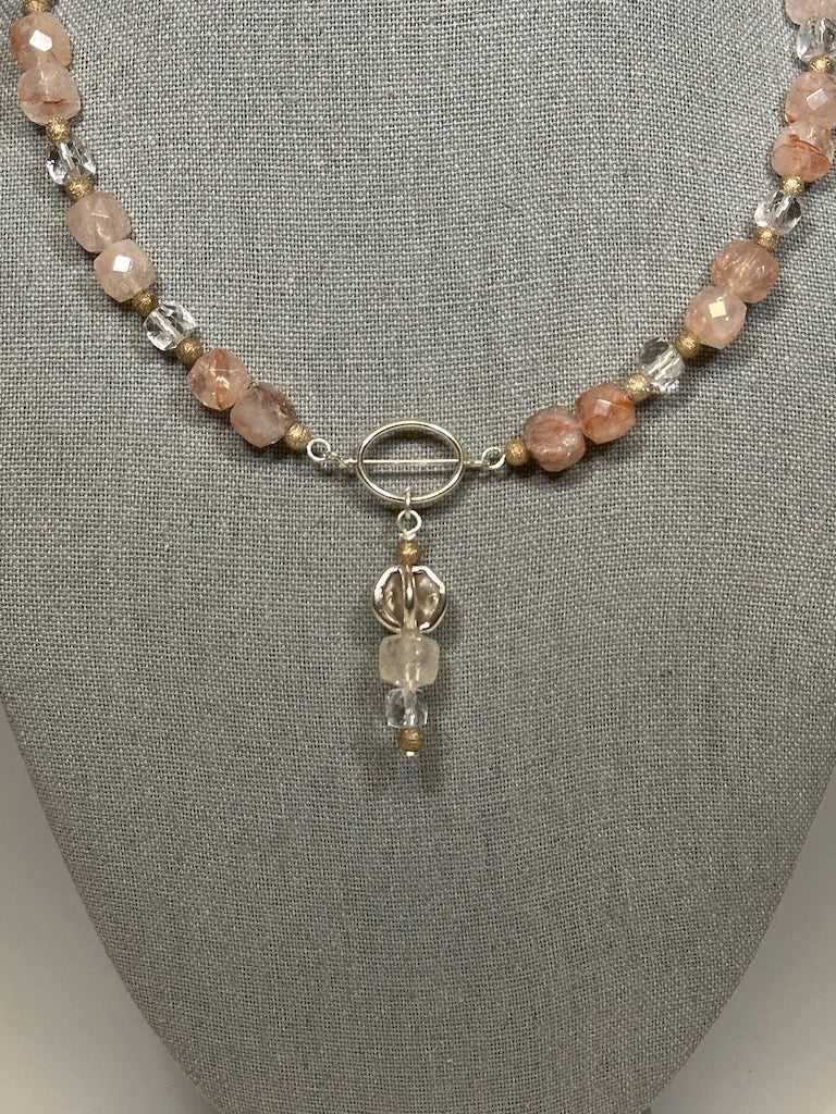 LEOPARDOCITE AND CLEAR QUARTZ NECKLACE WITH STERLING SILVER LCN634