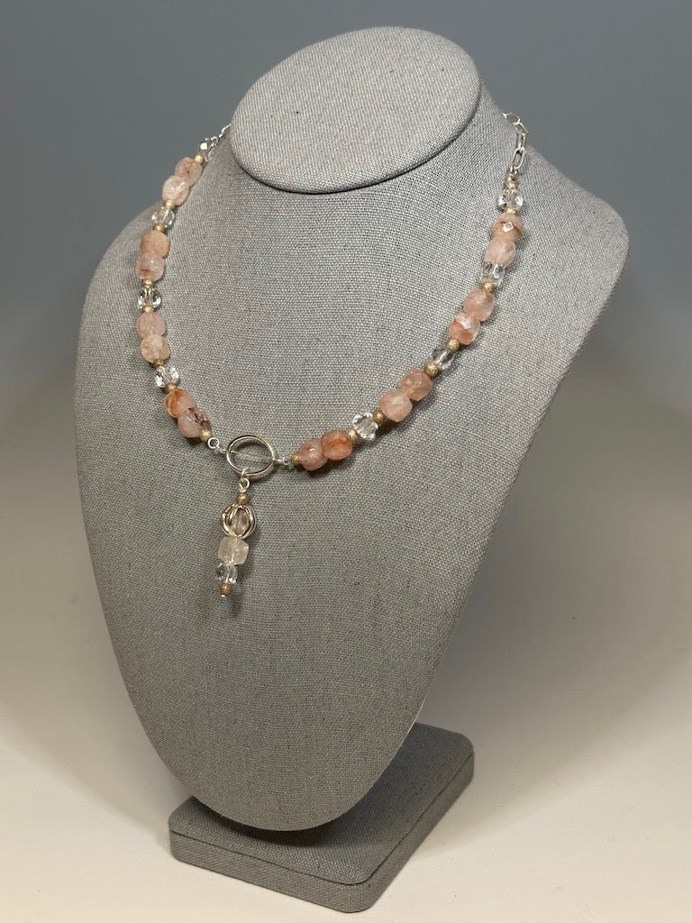 LEOPARDOCITE AND CLEAR QUARTZ NECKLACE WITH STERLING SILVER LCN634