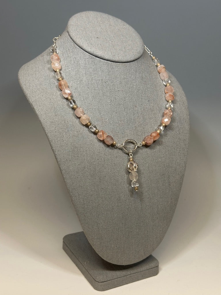 LEOPARDOCITE AND CLEAR QUARTZ NECKLACE WITH STERLING SILVER LCN634