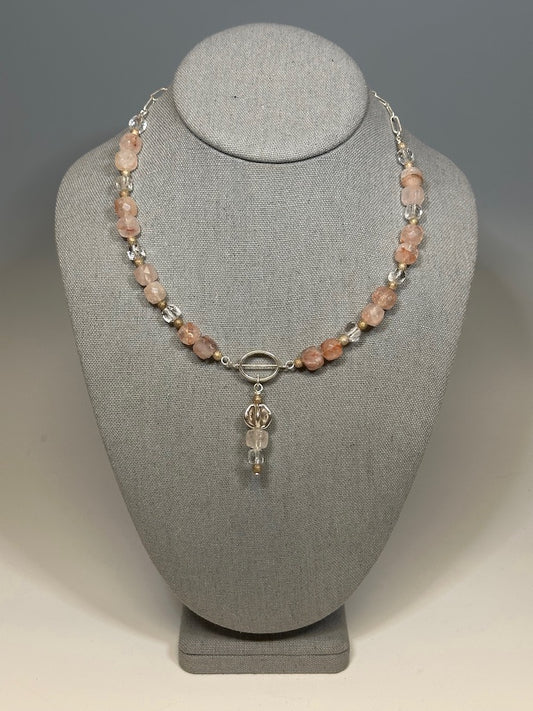 LEOPARDOCITE AND CLEAR QUARTZ NECKLACE WITH STERLING SILVER LCN634