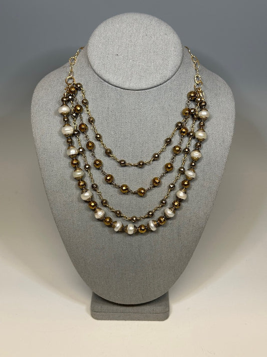 PYRITE AND THAI PEARL STATEMENT NECKLACE LCN635