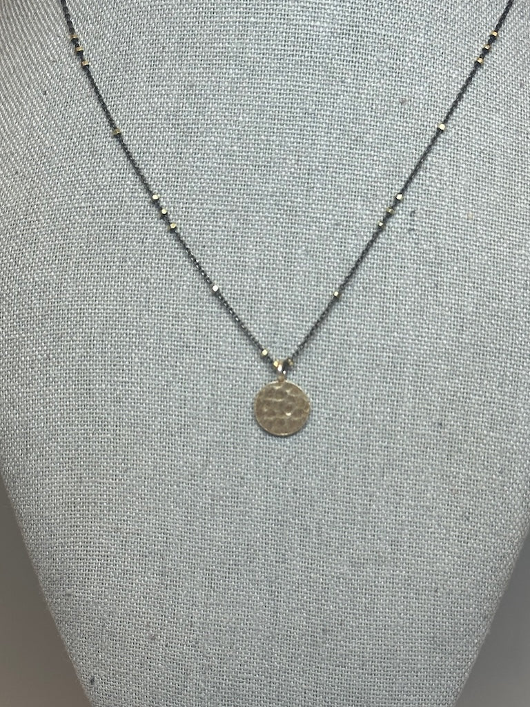 OXIDIZED STERLING AND GOLD CHAIN WITH SMALL GOLD FOCAL PENDANT NECKLACE LCN662