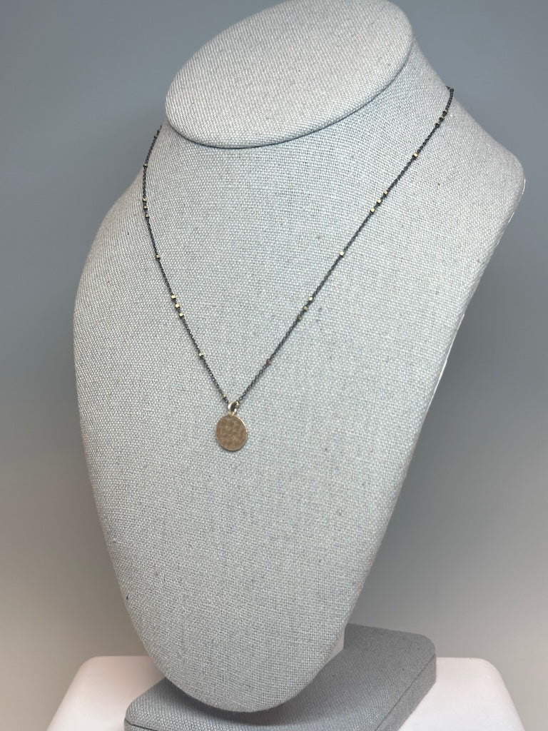 OXIDIZED STERLING AND GOLD CHAIN WITH SMALL GOLD FOCAL PENDANT NECKLACE LCN662