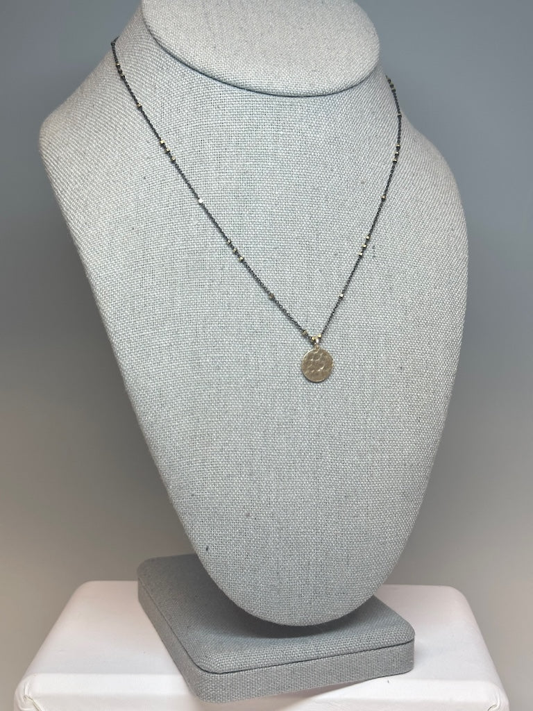 OXIDIZED STERLING AND GOLD CHAIN WITH SMALL GOLD FOCAL PENDANT NECKLACE LCN662