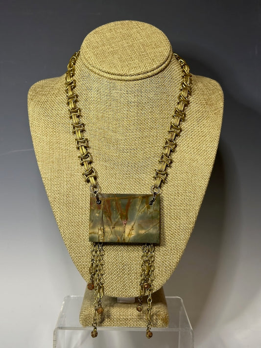 LANDSCAPE JASPER AND BRASS STATEMENT NECKLACE LCN700