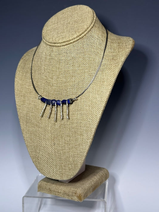 AFGHAN LAPIS AND STERLING SILVER NECKWIRE NECKLACE LCN702