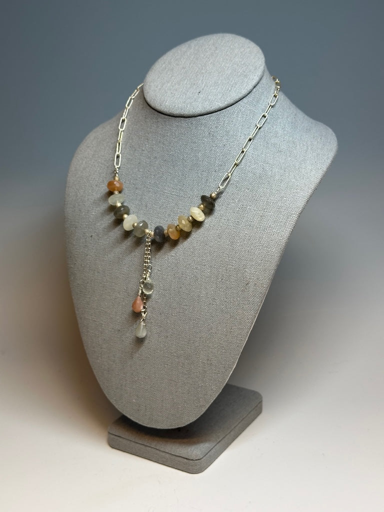 MOONSTONE AND STERLING SILVER STATEMENT NECKLACE LCN707