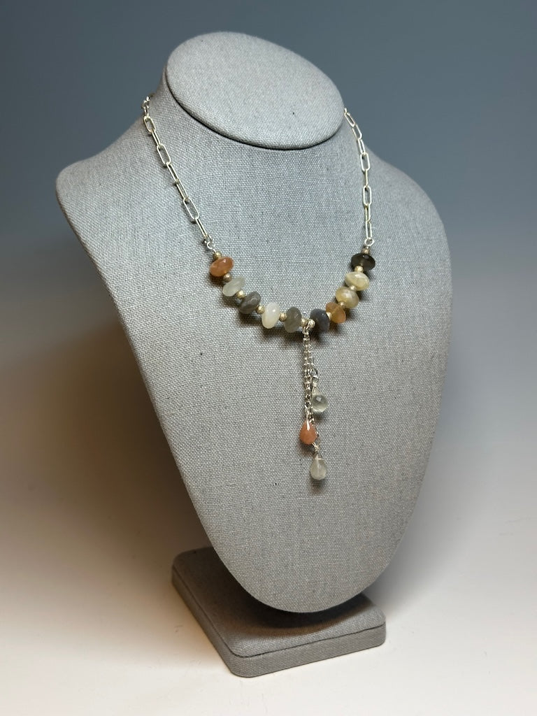 MOONSTONE AND STERLING SILVER STATEMENT NECKLACE LCN707