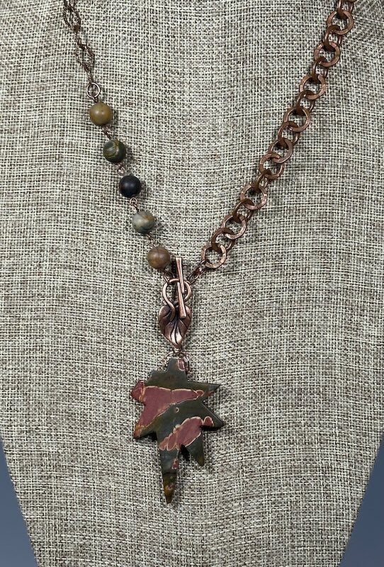 LANDSCAPE JASPER AND COPPER LEAF FRONT TOGGLE NECKLACE LCN1095