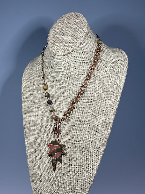 LANDSCAPE JASPER AND COPPER LEAF FRONT TOGGLE NECKLACE LCN1095