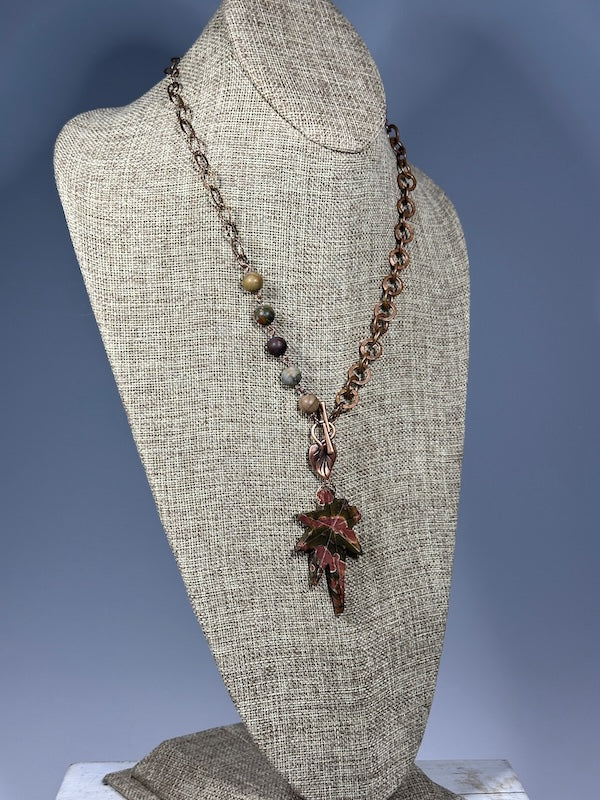 LANDSCAPE JASPER AND COPPER LEAF FRONT TOGGLE NECKLACE LCN1095