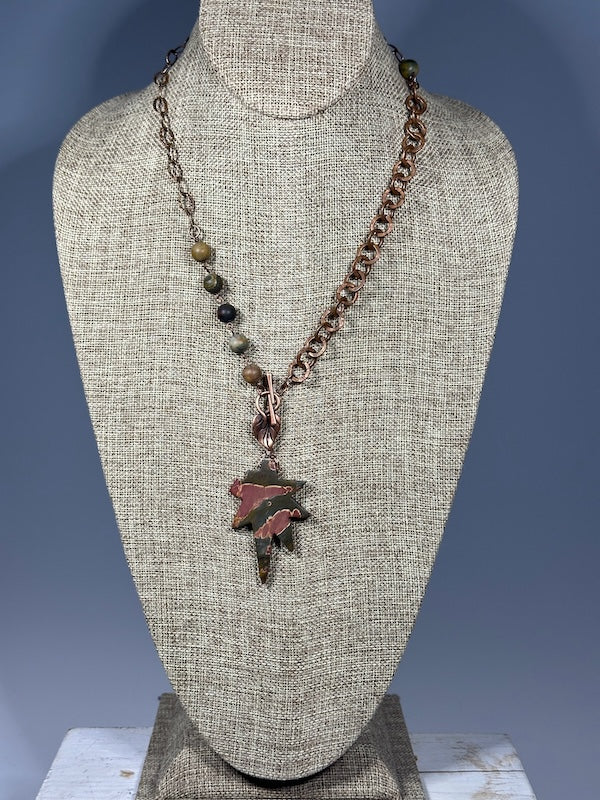 LANDSCAPE JASPER AND COPPER LEAF FRONT TOGGLE NECKLACE LCN1095