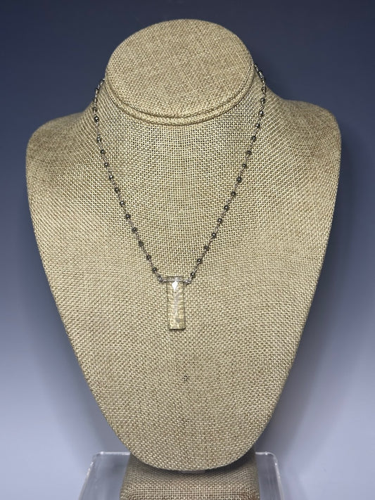 CLEAR QUARTZ RECTANGLE NECKLACE WITH PYRITE CHAIN LCN716