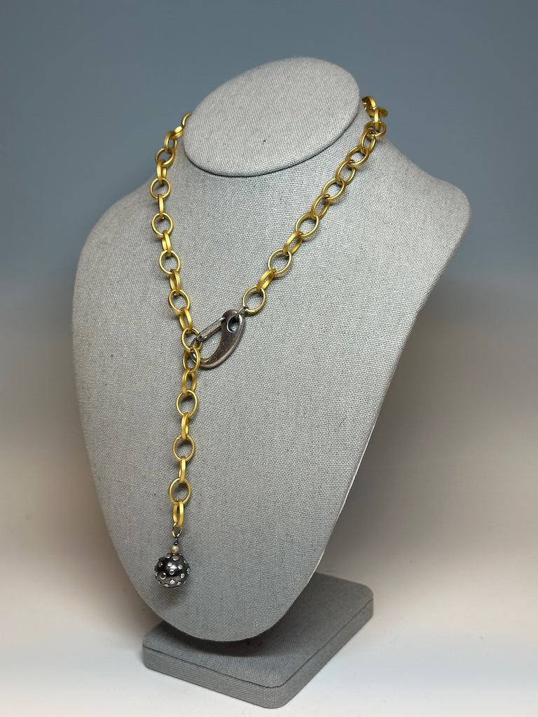 GOLD AND SILVER FRONT TOGGLE NECKLACE WITH OXIDIZED SILVER PENDANT LCN724