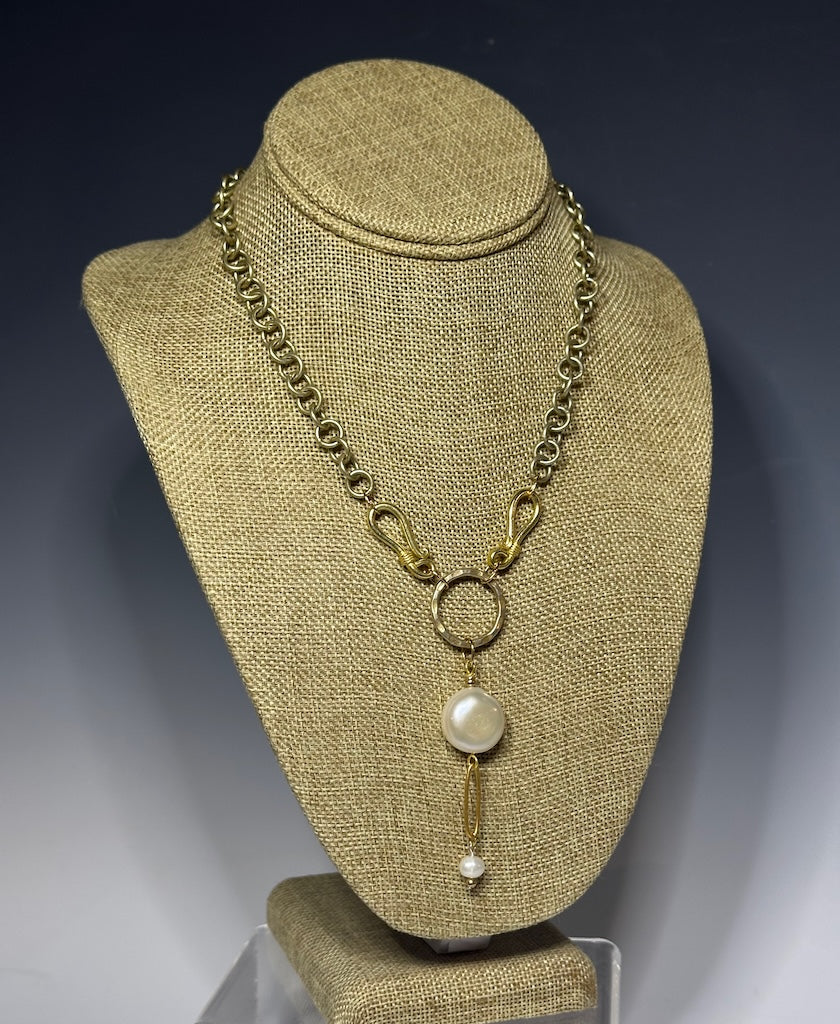 GOLD PLATED CHAIN WITH FRESHWATER PEARL AND STERLING SILVER GOLD PLATED ACCENT NECKLACE LCN747