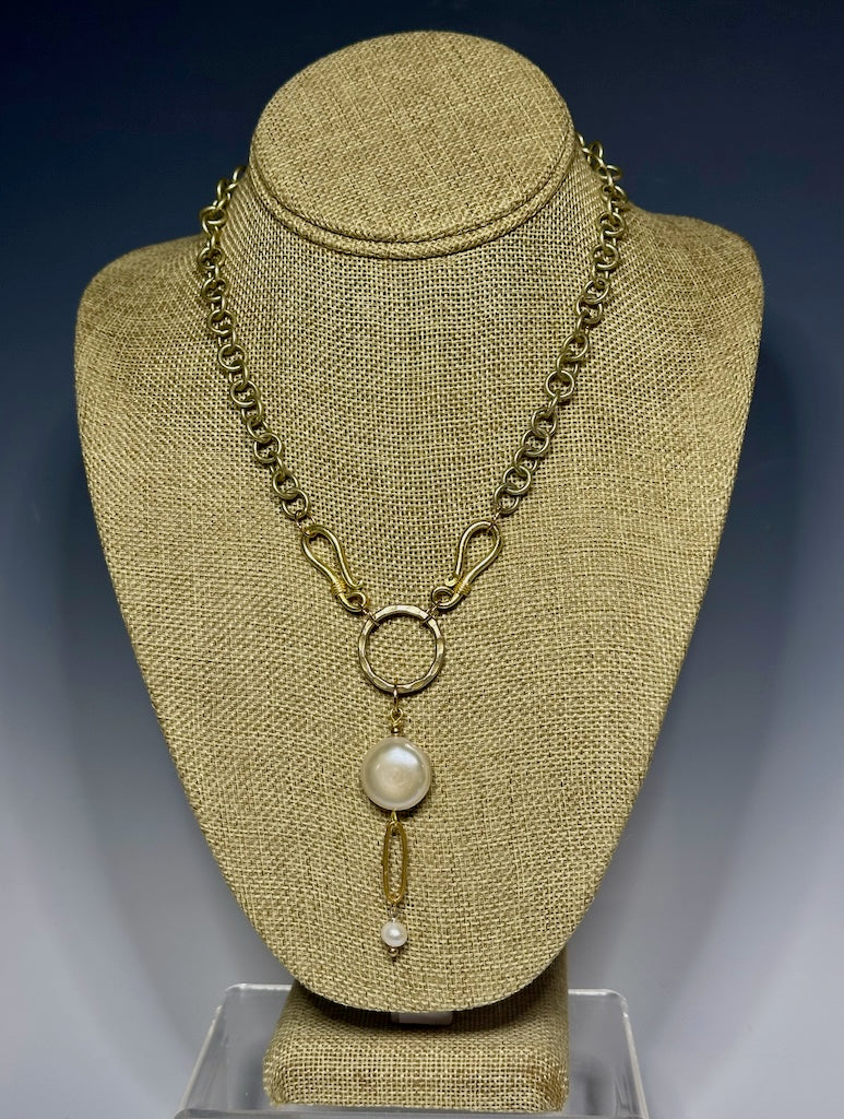 GOLD PLATED CHAIN WITH FRESHWATER PEARL AND STERLING SILVER GOLD PLATED ACCENT NECKLACE LCN747