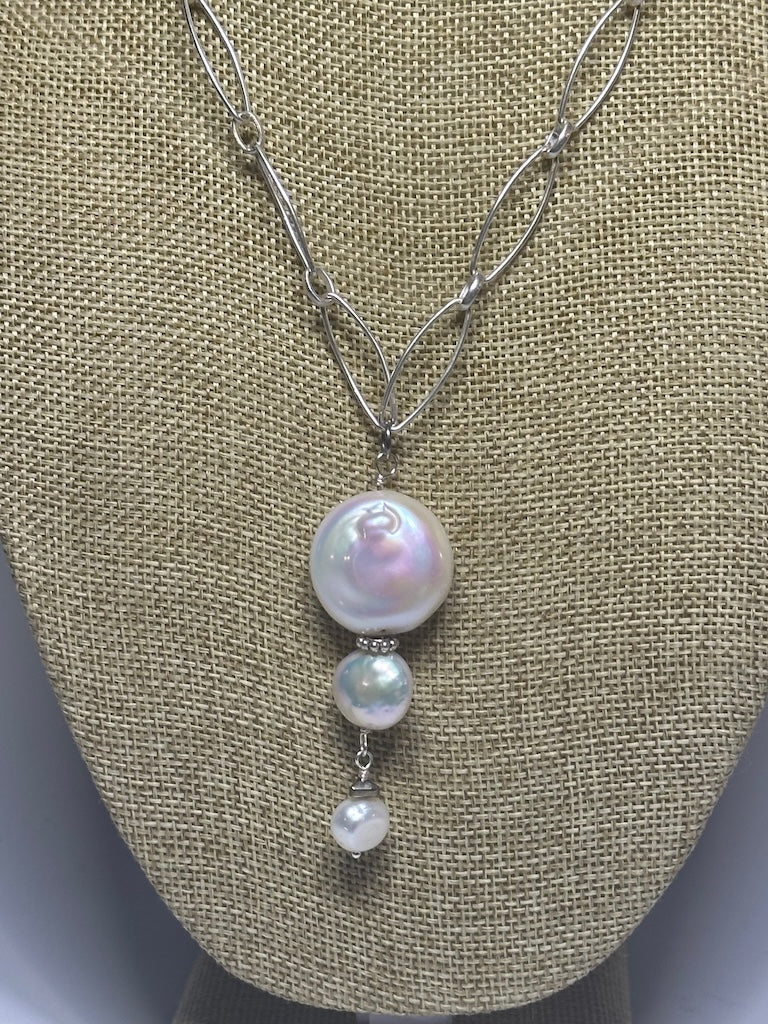 FRESHWATER PEARL DROP NECKLACE WITH STERLING SILVER CHAIN LCN760