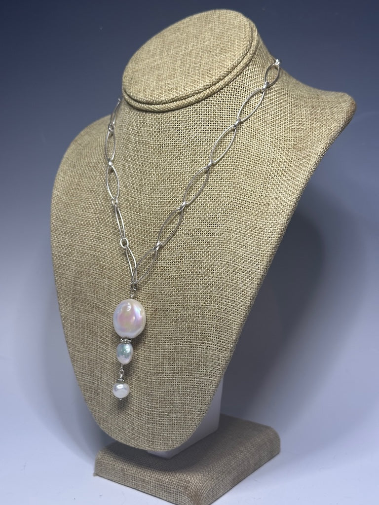 FRESHWATER PEARL DROP NECKLACE WITH STERLING SILVER CHAIN LCN760