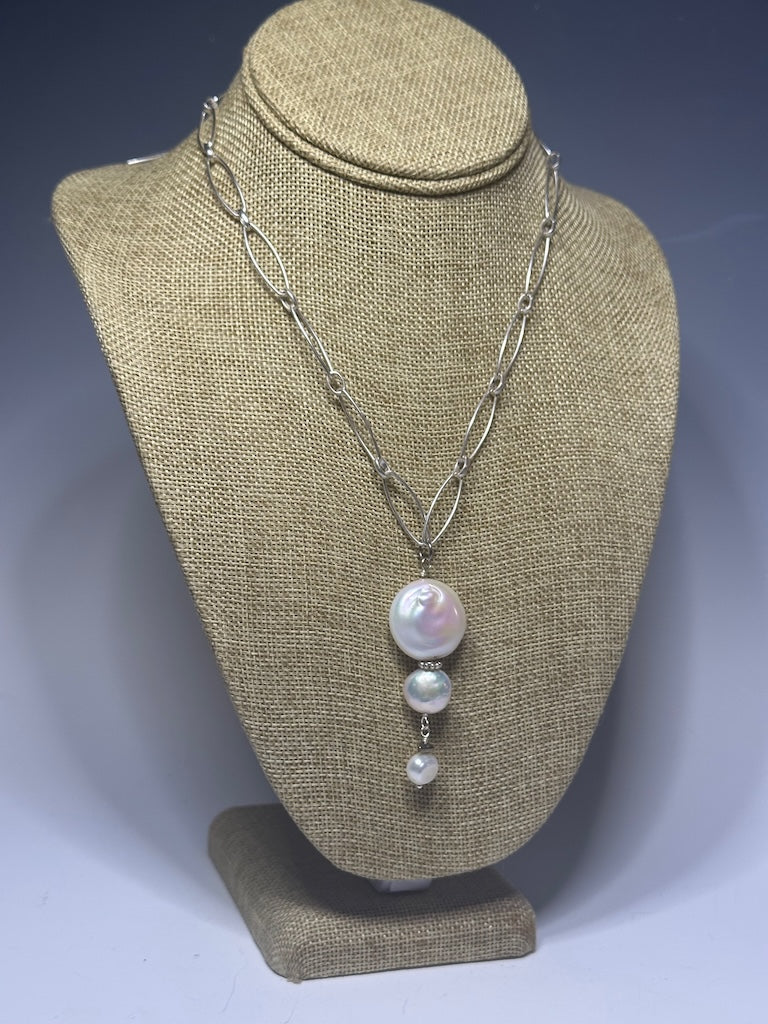 FRESHWATER PEARL DROP NECKLACE WITH STERLING SILVER CHAIN LCN760