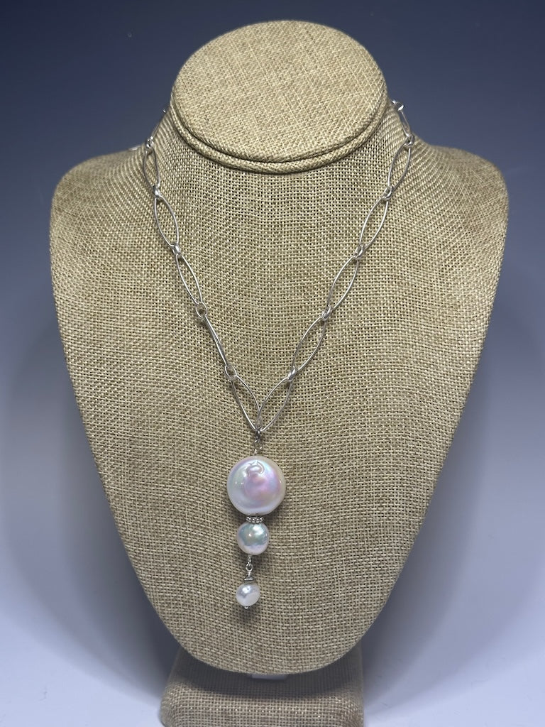 FRESHWATER PEARL DROP NECKLACE WITH STERLING SILVER CHAIN LCN760