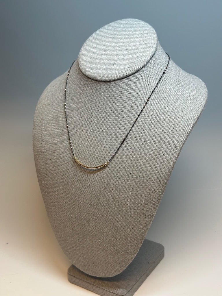 SIMPLE OXIDIZED STERLING SILVER AND SILVER GOLD PLATE NECKLACE LCN775