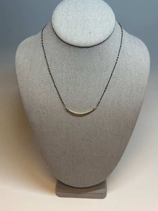 SIMPLE OXIDIZED STERLING SILVER AND SILVER GOLD PLATE NECKLACE LCN775