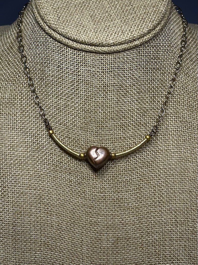 COPPER HEART AND BRASS NECKLACE LCN900