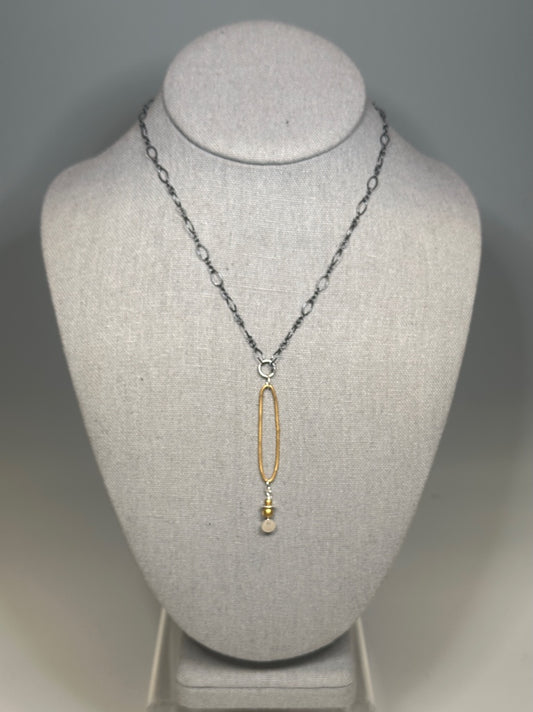 GOLD FILLED STERLING SILVER NECKLACE WITH OXIDIZED STERLING SILVER CHAIN LCN667