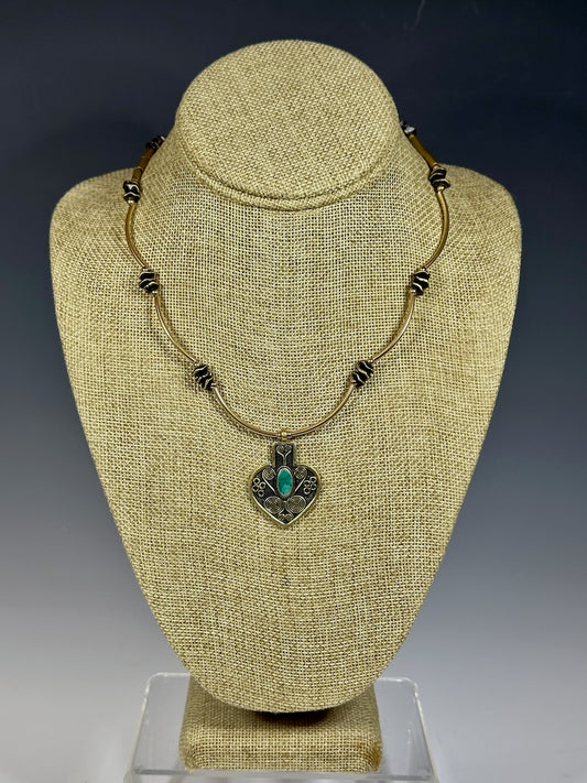 GOLD FILLED STERLING SILVER NECKLACE WITH VINTAGE CHRYSOCOLLA PENDANT LCN978