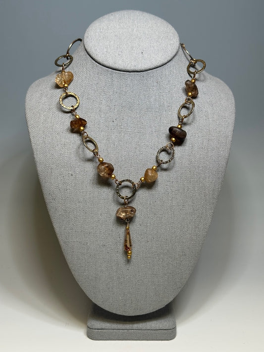 AMBER QUARTZ AND TORCHED COPPER STATEMENT NECKLACE LCN989