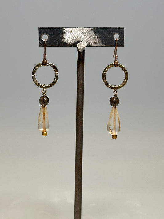 AMBER QUARTZ AND TORCHED COPPER DROP EARRINGS LCE993