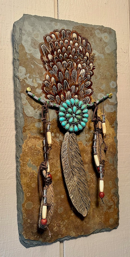 "SACRED SUN" - MIcaceous Clay and Mixed Media Wall Sculpture