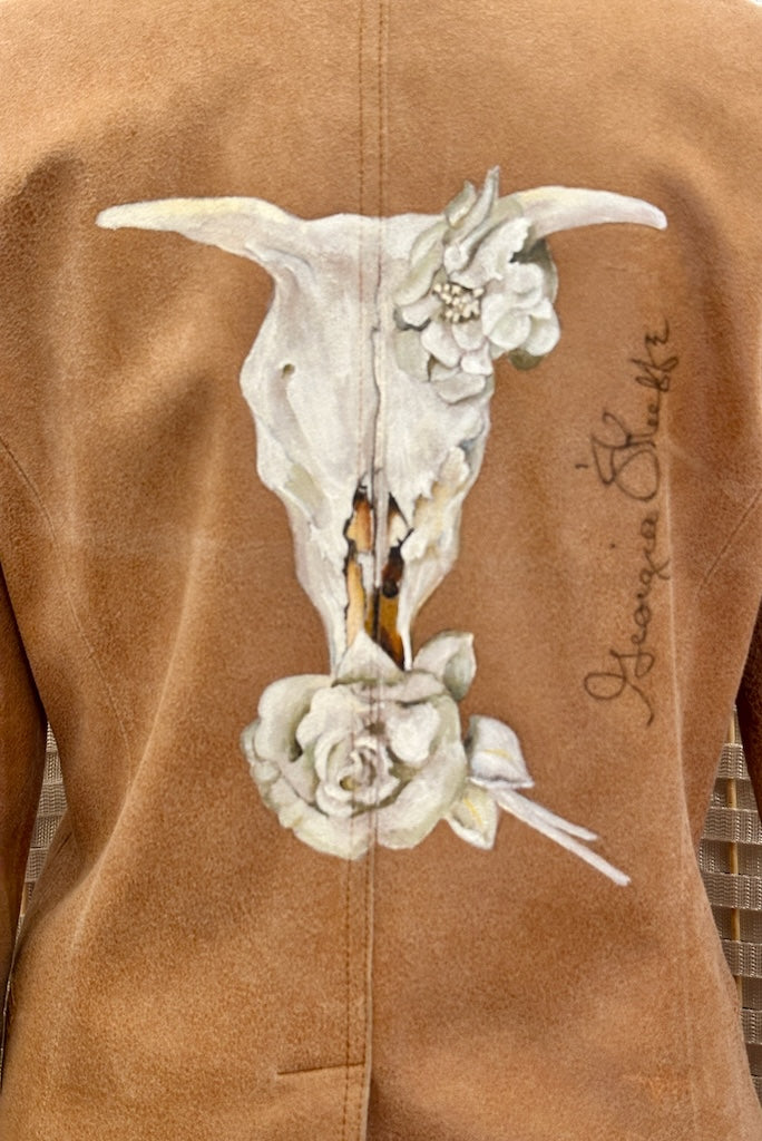 GEORGIA OKEEFE'S COW SKULL WITH CALICO ROSES HAND PAINTED LEATHER BLAZER LM35