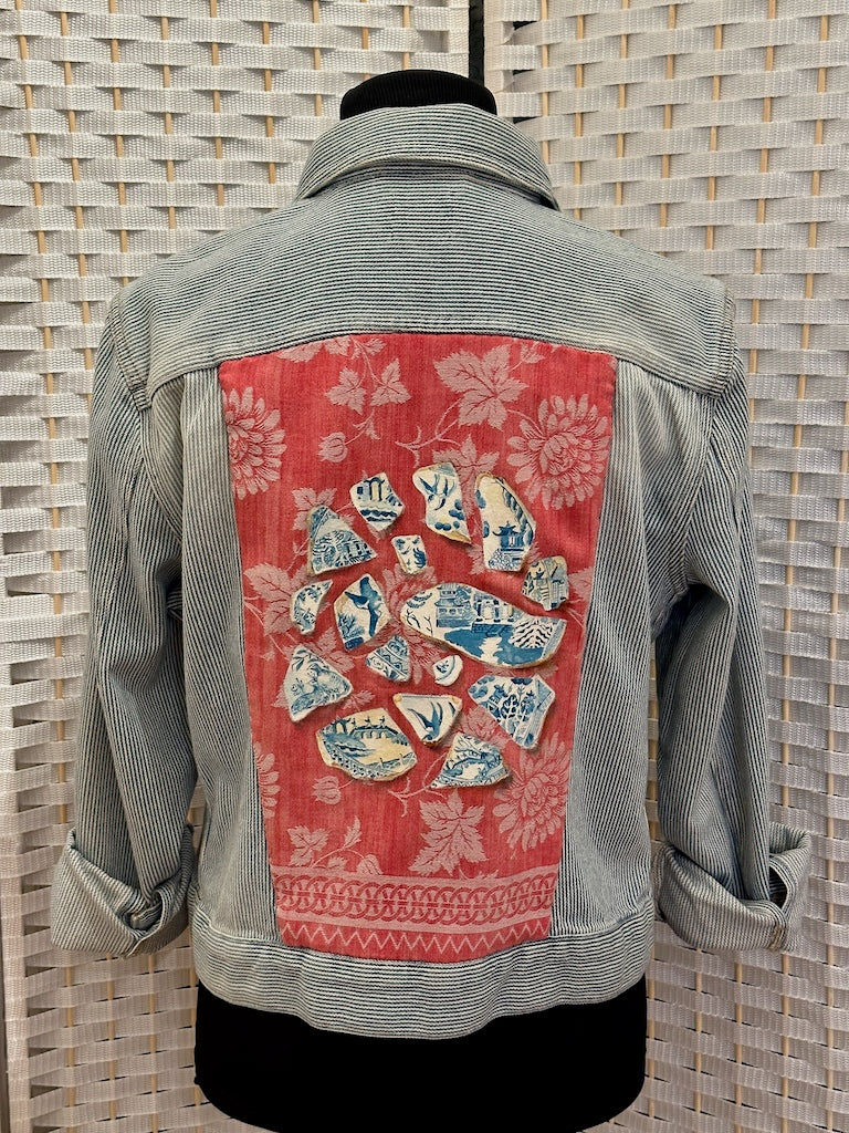 BLUE WILLOW PICNIC HAND PAINTED DENIM STRIPED JACKET LM36