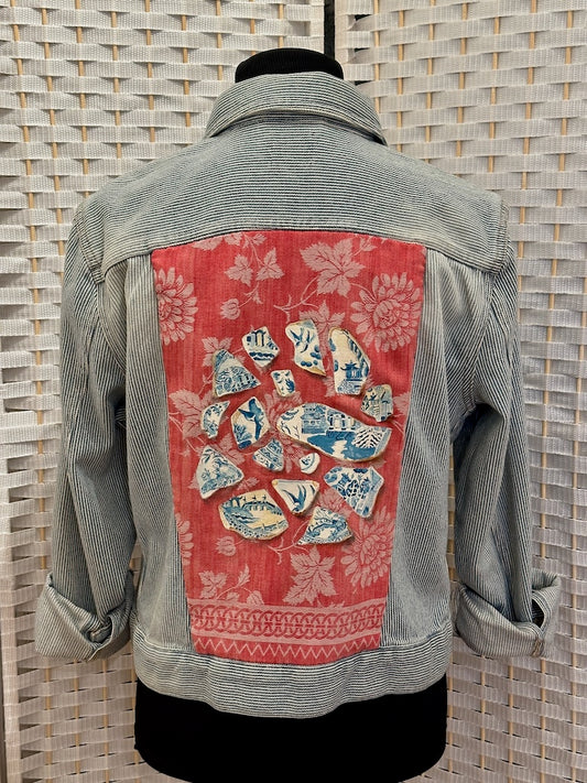 BLUE WILLOW PICNIC HAND PAINTED DENIM STRIPED JACKET LM36