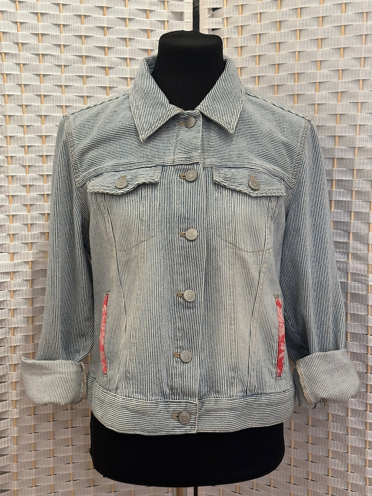 BLUE WILLOW PICNIC HAND PAINTED DENIM STRIPED JACKET LM36