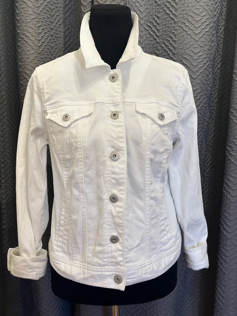 SUNRISE OVER MARSH HAND PAINTED WHITE DENIM JACKET LM37