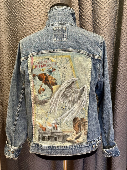 PRINE'S ANGEL FROM MONTGOMERY HAND PAINTED DENIM JACKET LM38