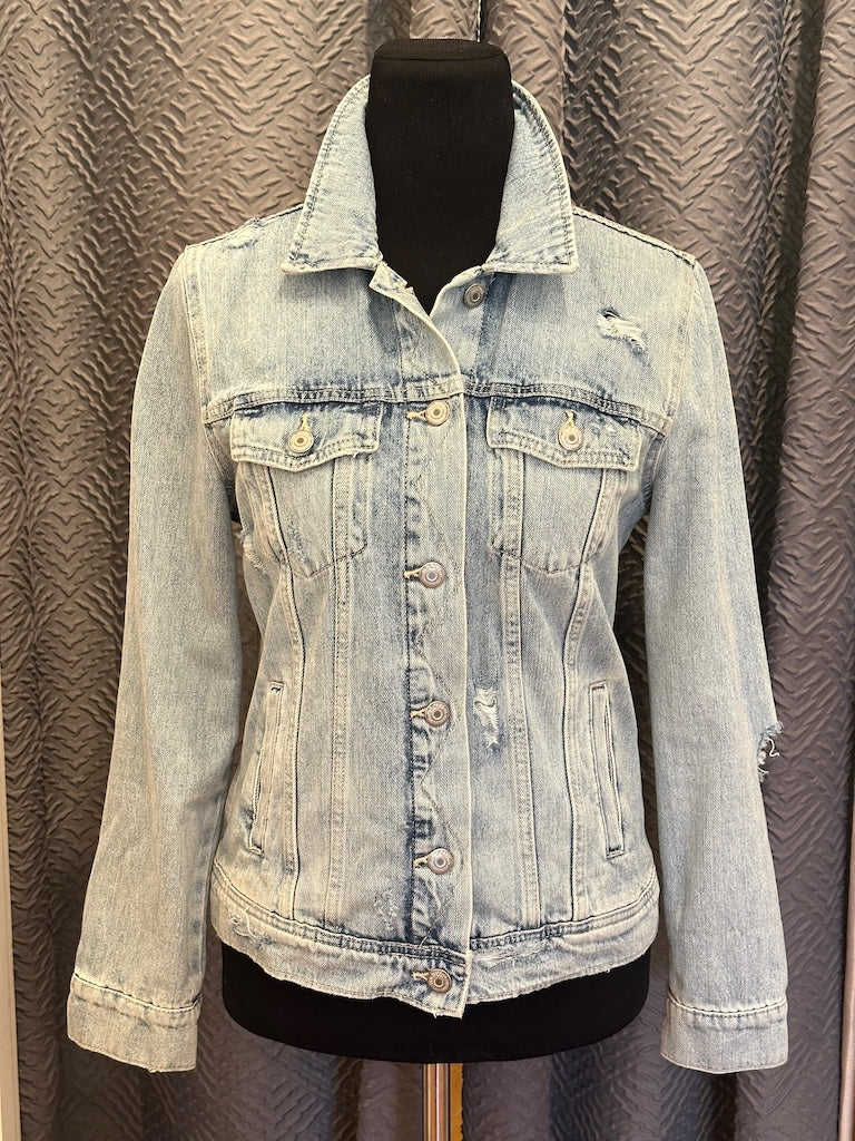 HORSE IN GREY FLANNEL HAND PAINTED DENIM JACKET LM39