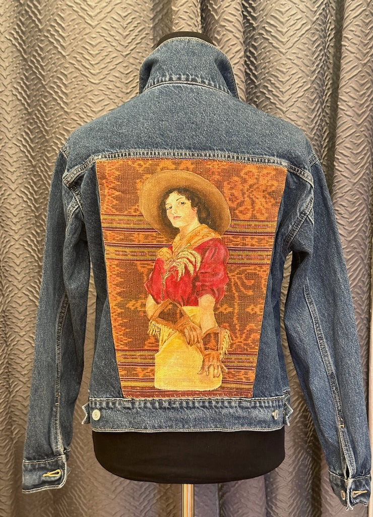 GIRL OF THE GOLDEN WEST, PHILIP BOILEAU 1910 HAND PAINTED DENIM JACKET LM40