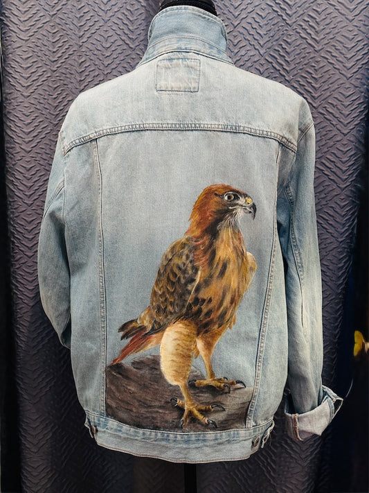 REDTAIL ON POST HAND PAINTED DENIM JACKET LM44