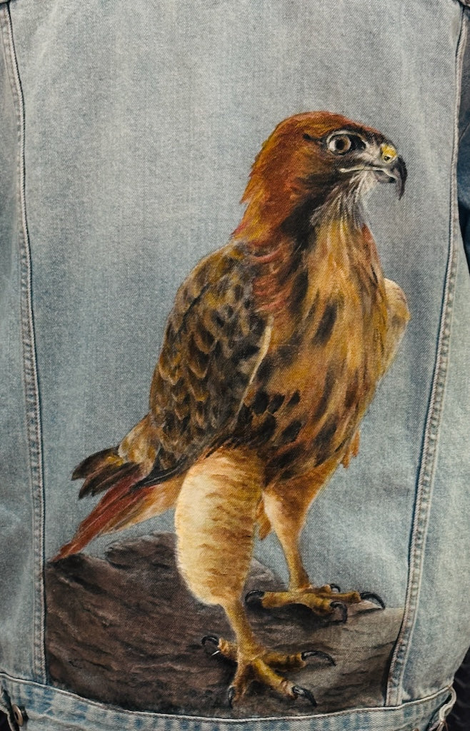 REDTAIL ON POST HAND PAINTED DENIM JACKET LM44