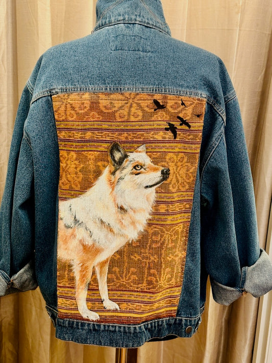 "WOLF WITH RAVEN SCOUTS" HAND PAINTED DENIM JACKET LM46